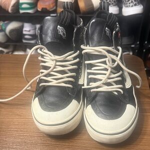 Vans Black Leather High-Top Sneakers with Cream Accents